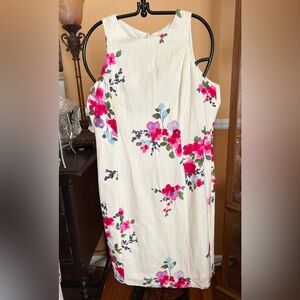 Jones New York Floral Printed Sheath Dress sz 10 fully lined linen rayon blend